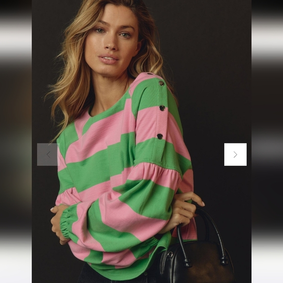 Anthropologie Maeve French Terry Sweatshirt  white Green/Pink NWT - L - Picture 5 of 6